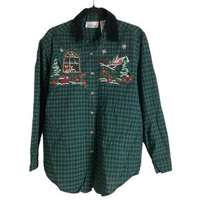 VTG 90s Casey & Max Plaid Long Sleeve Button Up Shirt size medium